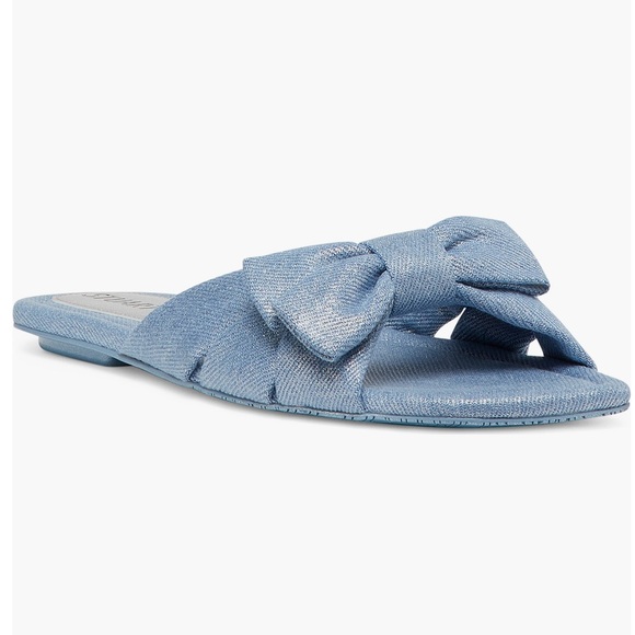 Stuart Weitzman Sofia Bow Slide Sandal In Blue Silver - New In Box- Reemoly - Picture 1 of 4